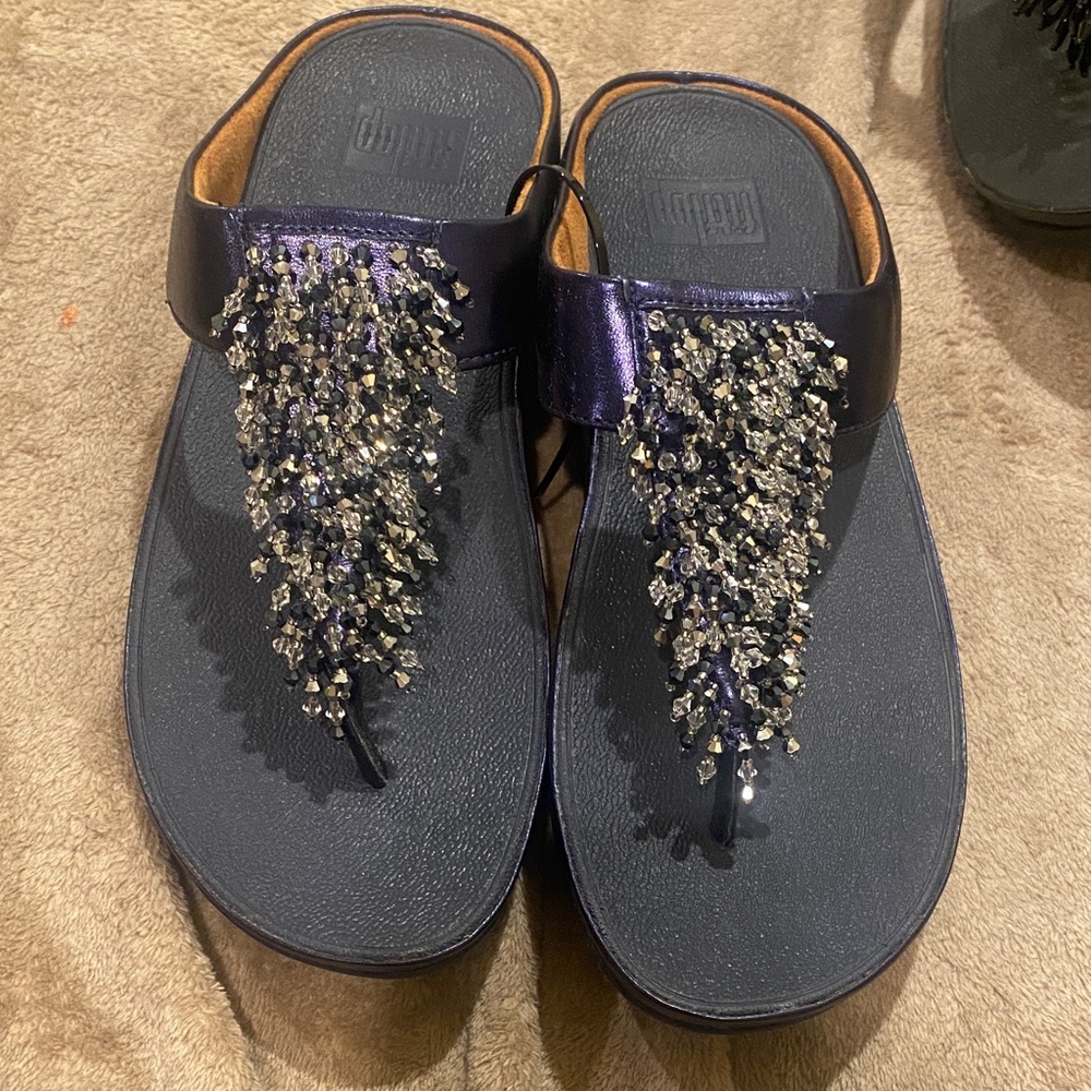 Fitflop Navy and Silver Beaded Sandals